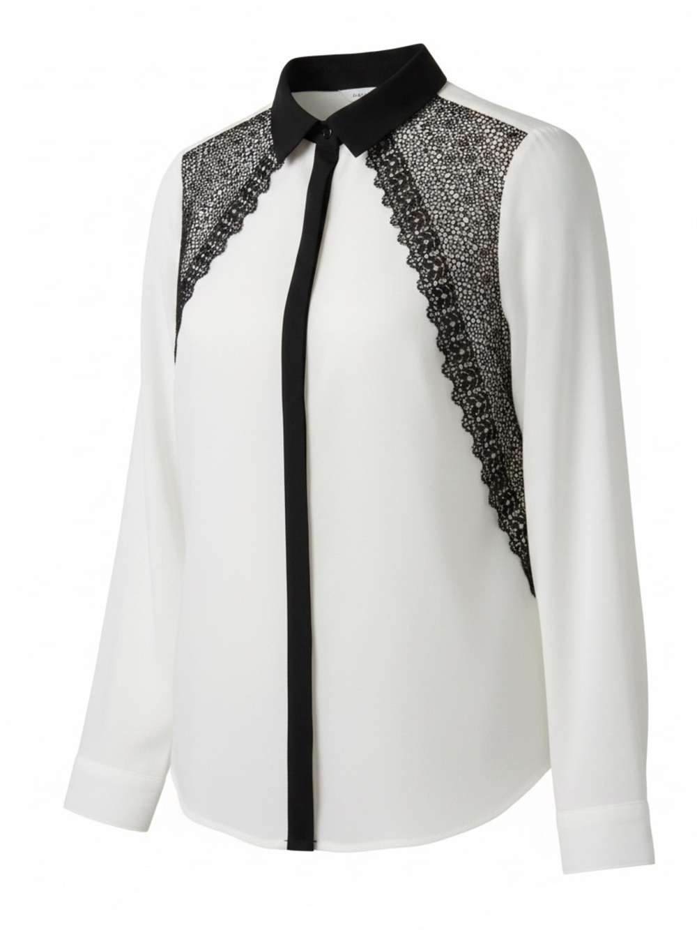 [NWT] NY Collection white with black lace contracting trim long sleeve.
